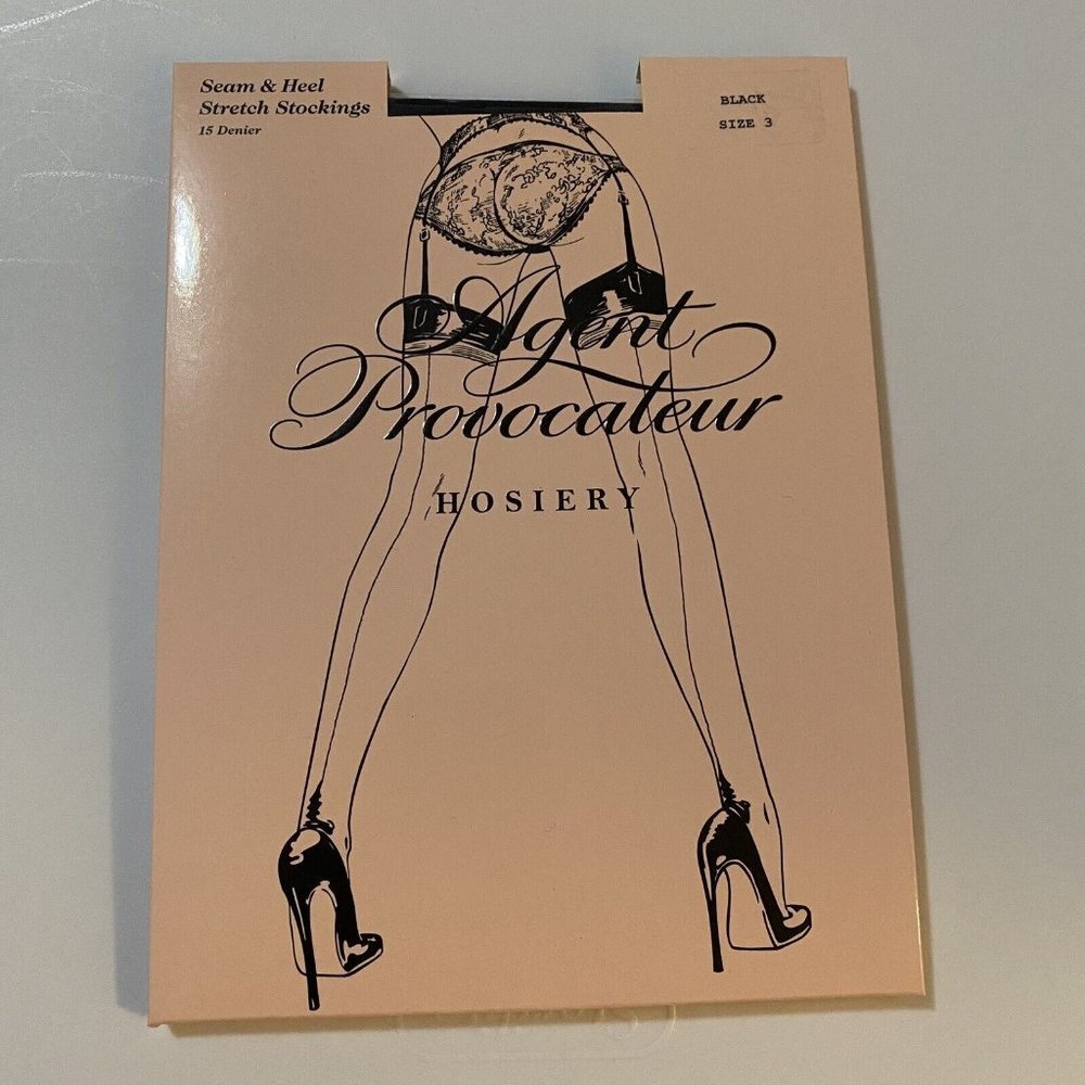 Agent Provocateur Seam & Heel Black Stockings Size 3 NEW (Made in France)